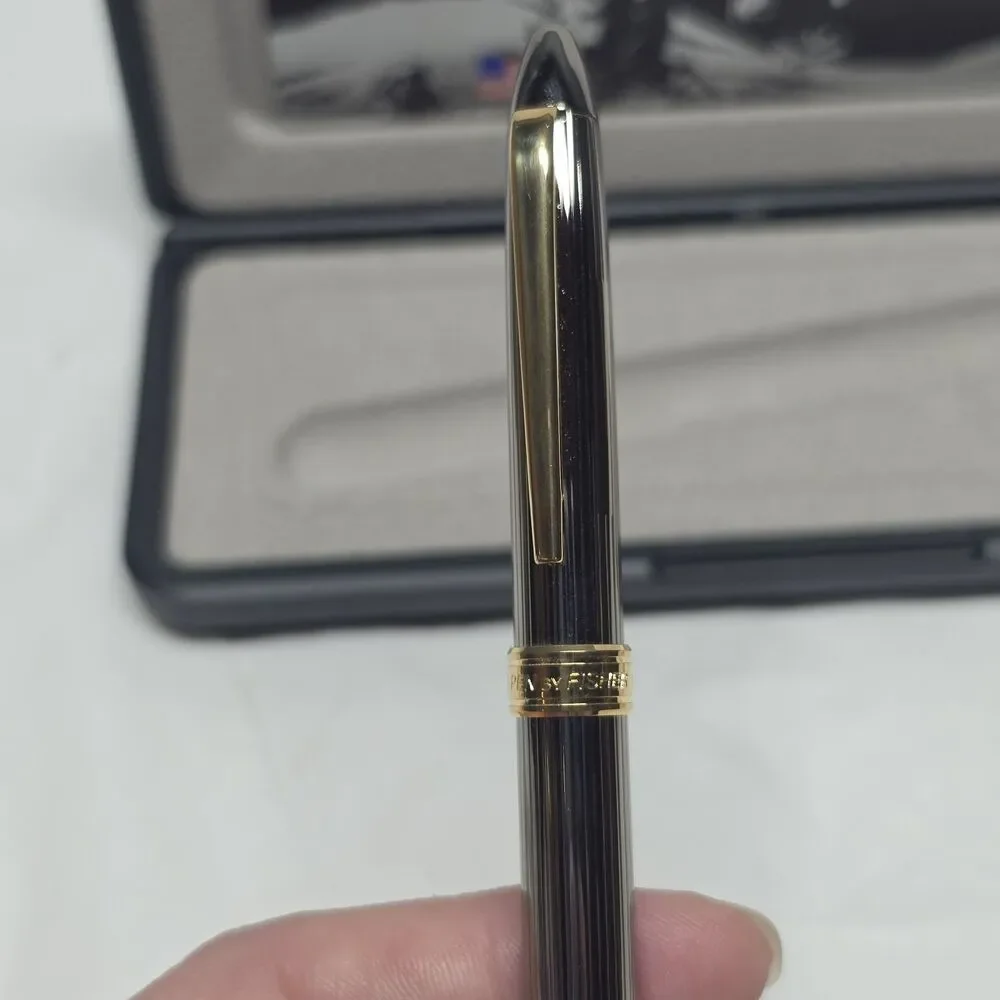 Fisher Original Astronaut Classic Space Pen Gunmetal Gold Tone Rim With Box